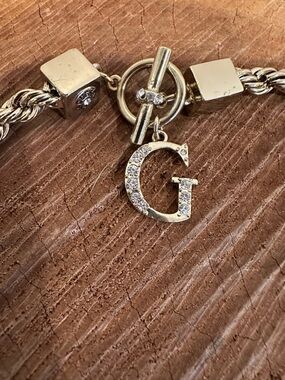Guess Crystal Letter Toggle Necklace - Gold Tone